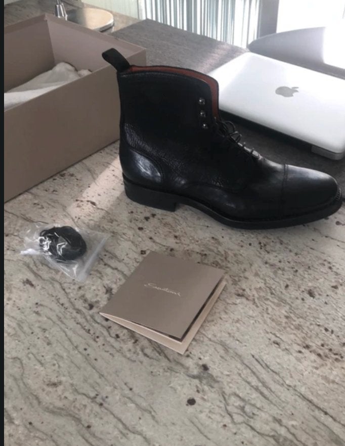 SANTONI 42 zwarte leren veterlaarzen, Kleding | Heren, Schoenen, Zwart, Boots, Nieuw, Ophalen of Verzenden