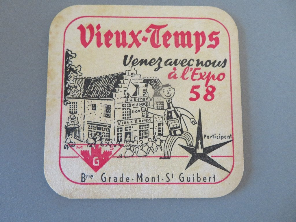 oud bierviltje Expo 58 Vieux Temps participant, Verzamelen, Ophalen of Verzenden, Zo goed als nieuw, Viltje(s), Overige merken