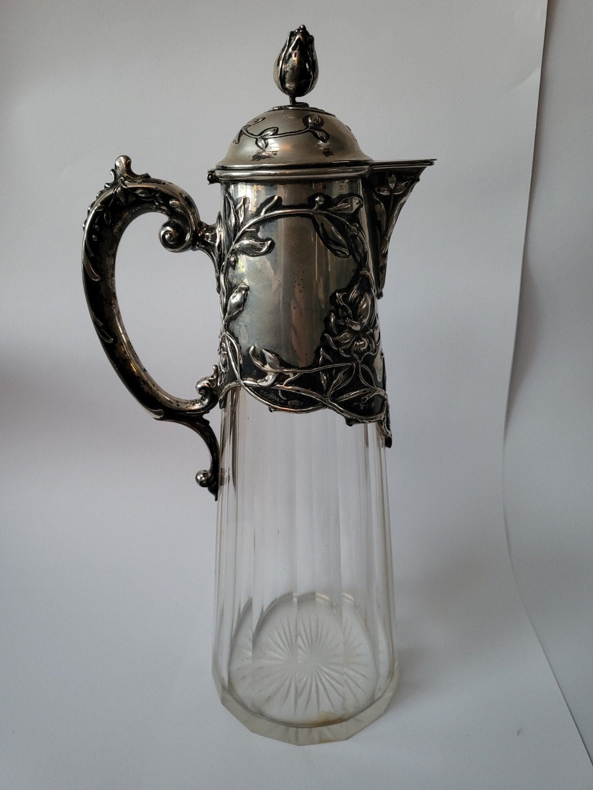 Art Nouveau glazen wijnkan/schenkkan zilver, Ophalen of Verzenden, Zilver
