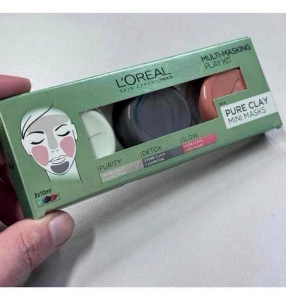 L'Oréal Paris Pure Clay Gezichtsmasker - 3x 10 ml masker, Handtassen en Accessoires, Uiterlijk | Gezichtsverzorging, Nieuw, Gehele gezicht