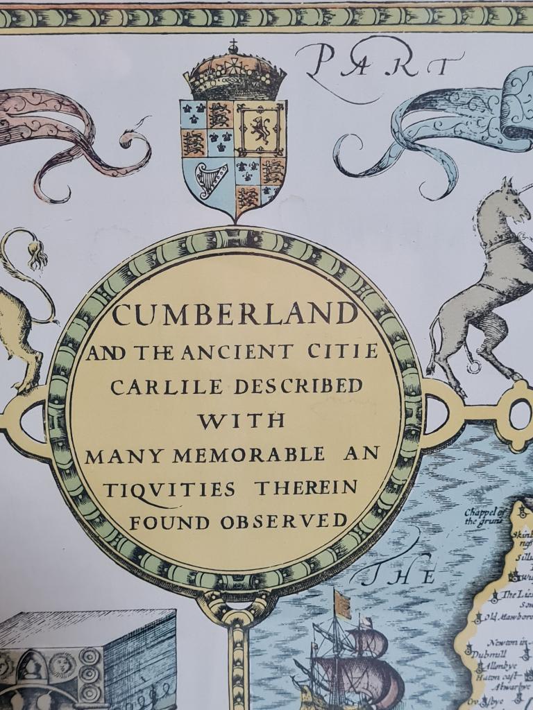 John Speed litho Cumberland ingelijst, Ophalen of Verzenden