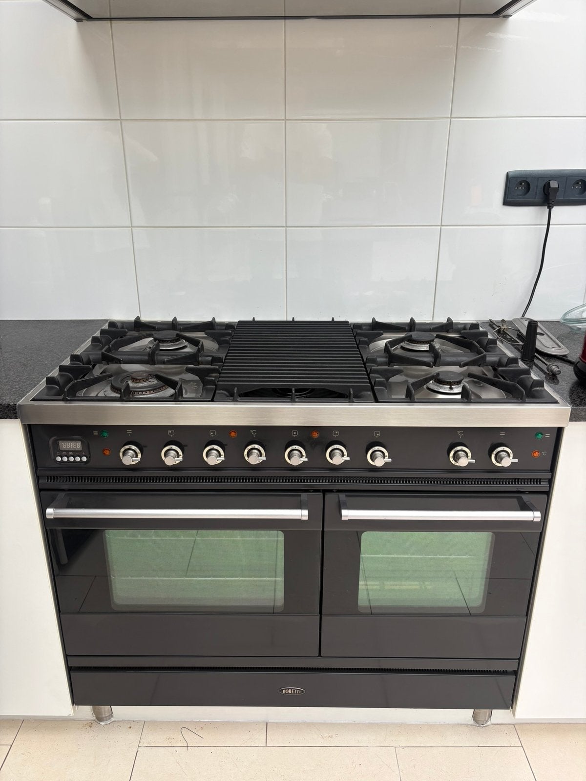 Gasfornuis Boretti 100cm+dubbel oven zwart, Elektronische apparatuur, Fornuizen, Ophalen, Grill, Zo goed als nieuw, Gas