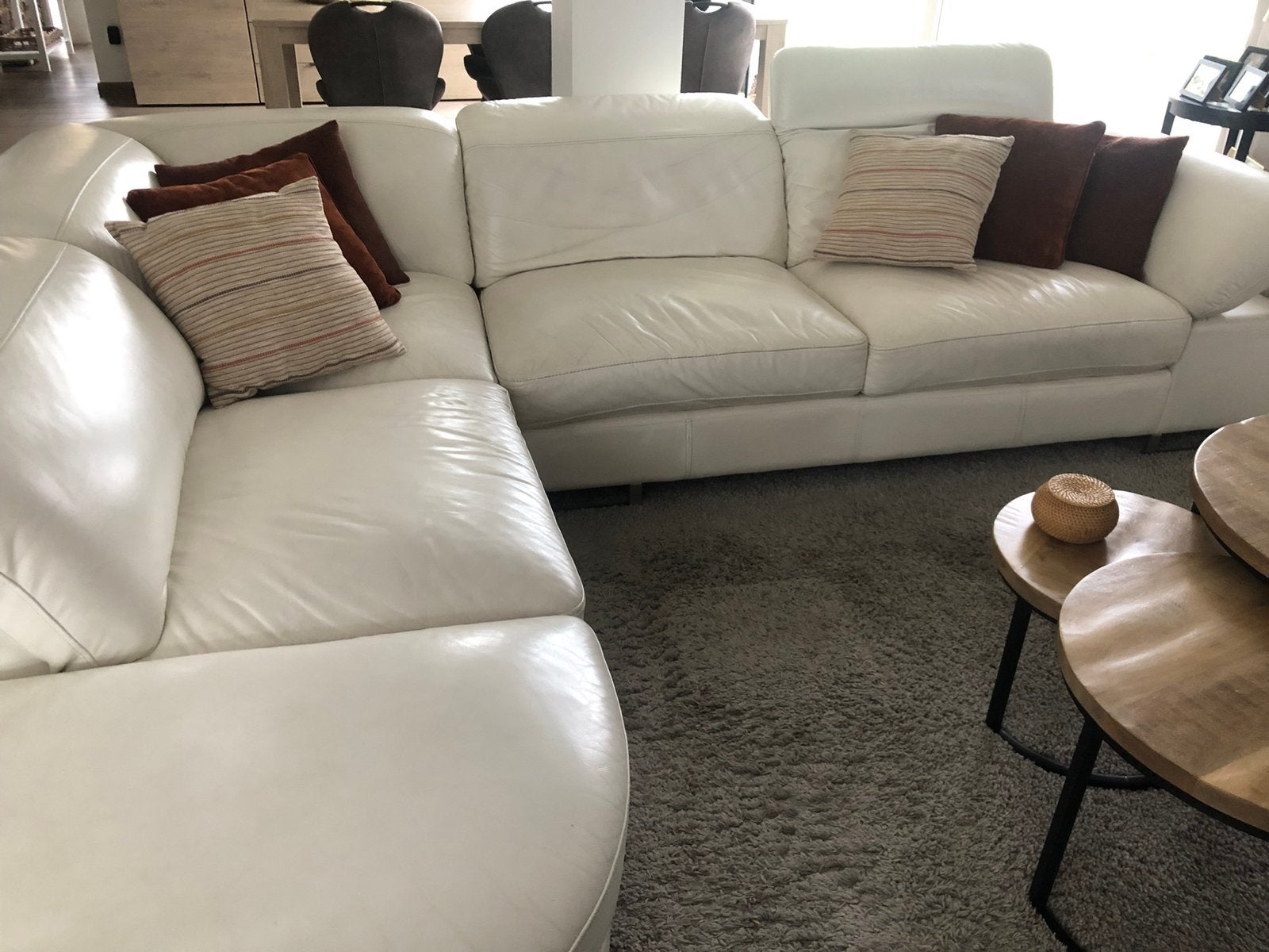 Witte lederen hoeksalon , 3 m 05 en 2,50, Ophalen, Gebruikt, Leer, Modern