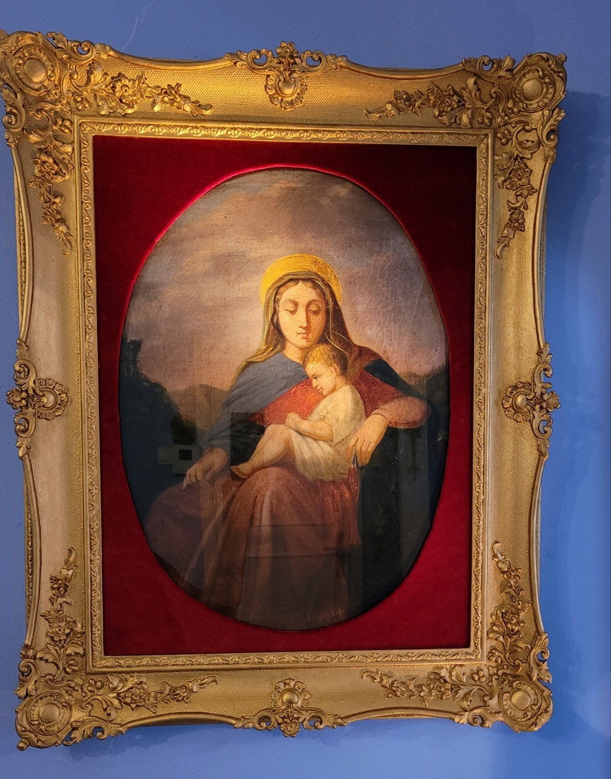 Madone et l'enfant ».
Peinture à l'huile sur toile marouflée, Antiquités & Art, Enlèvement, Peinture à l'huile, Toile