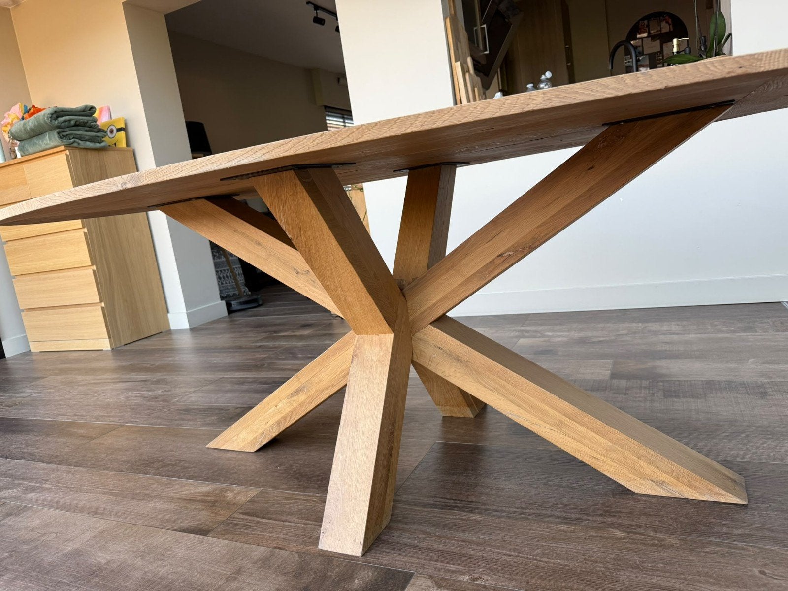 Volle eiken tafel, handgemaakt. TOPkwaliteit!, Ophalen, 150 tot 200 cm, Eikenhout, Zo goed als nieuw