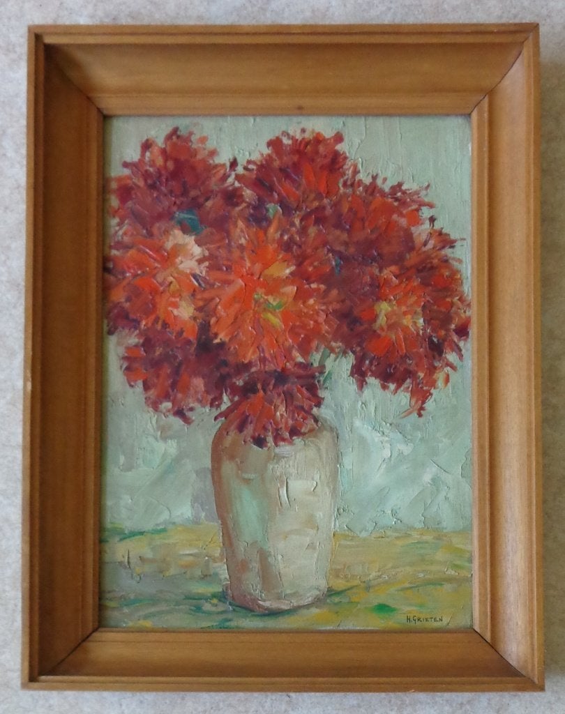 H. GRIETEN / BLOEMENVAAS / OLIEVERF PANEEL / 66x51cm / KADER, Antiek en Kunst, Kunst | Schilderijen | Klassiek, Ophalen of Verzenden