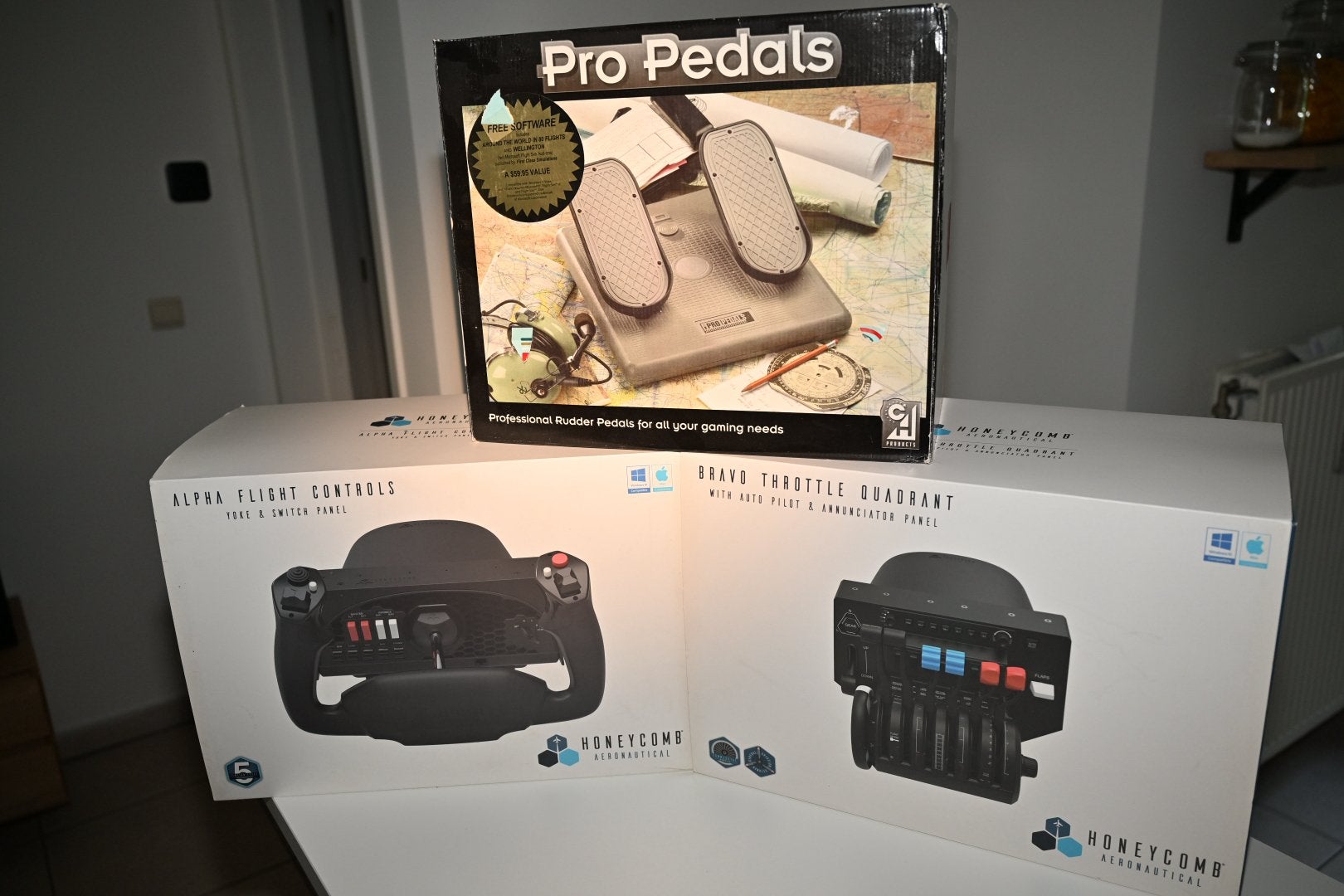Complete flight sim set - honeycomb alpha bravo & pro pedals, Enlèvement, Utilisé