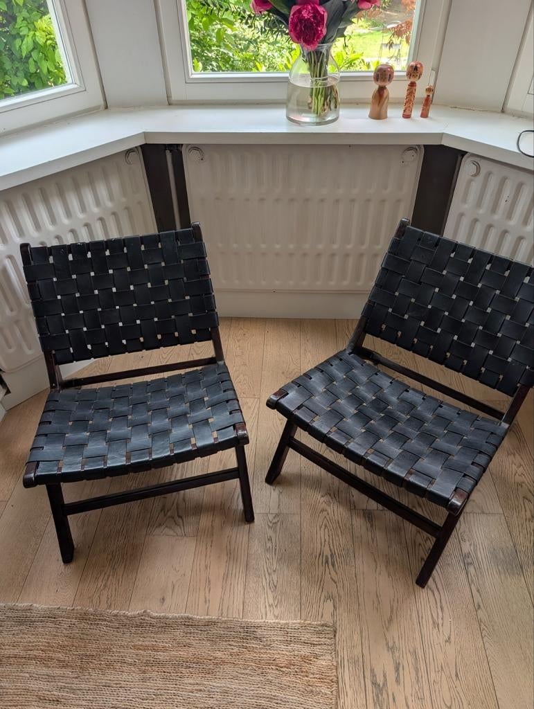 Deux fauteuils salon design, Ophalen, Leer