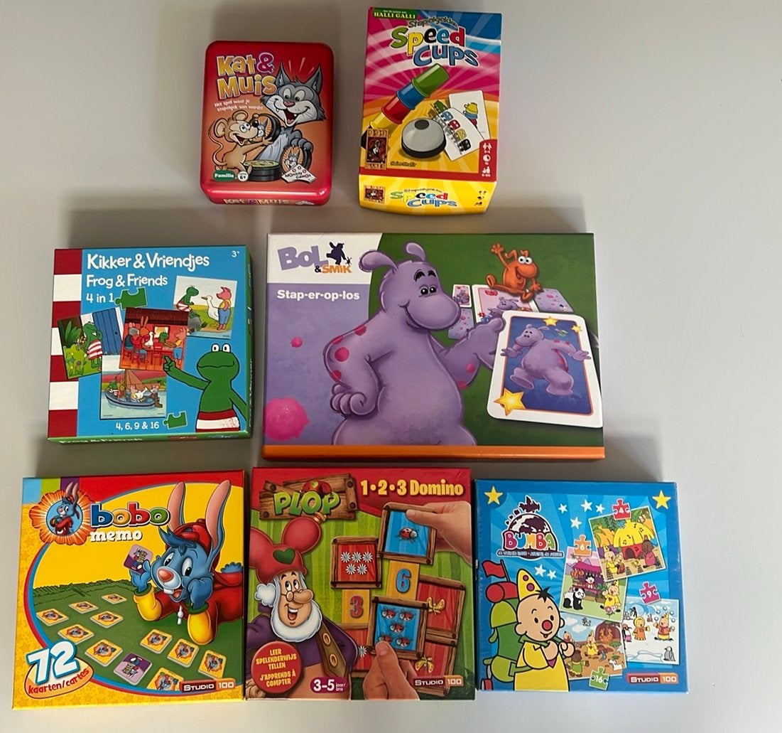Pakket gezelschapsspellen (Bumba, Studio100…), Hobby en Vrije tijd, Gezelschapsspellen | Overige, Ophalen, Zo goed als nieuw
