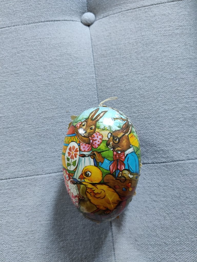 Vintage kartonnen paasei, Divers, Pâques, Utilisé, Enlèvement ou Envoi