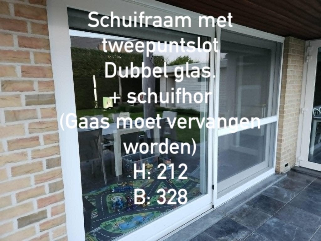 Schuifraam, dubbel glas, schuifhor, Ophalen, Gebruikt, 120 cm of meer, Schuifdeur