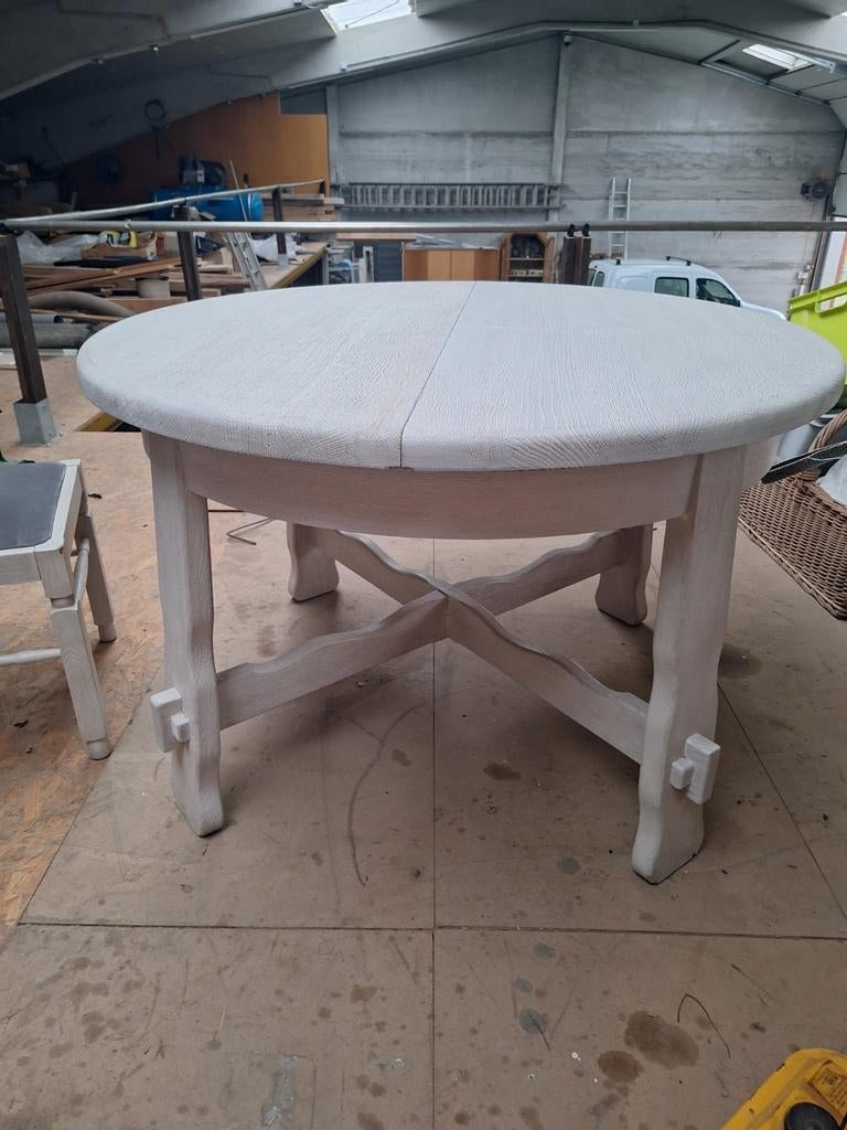 Ronde eiken tafel verlengbaar ,gezandstraald  6 stoelen, Enlèvement