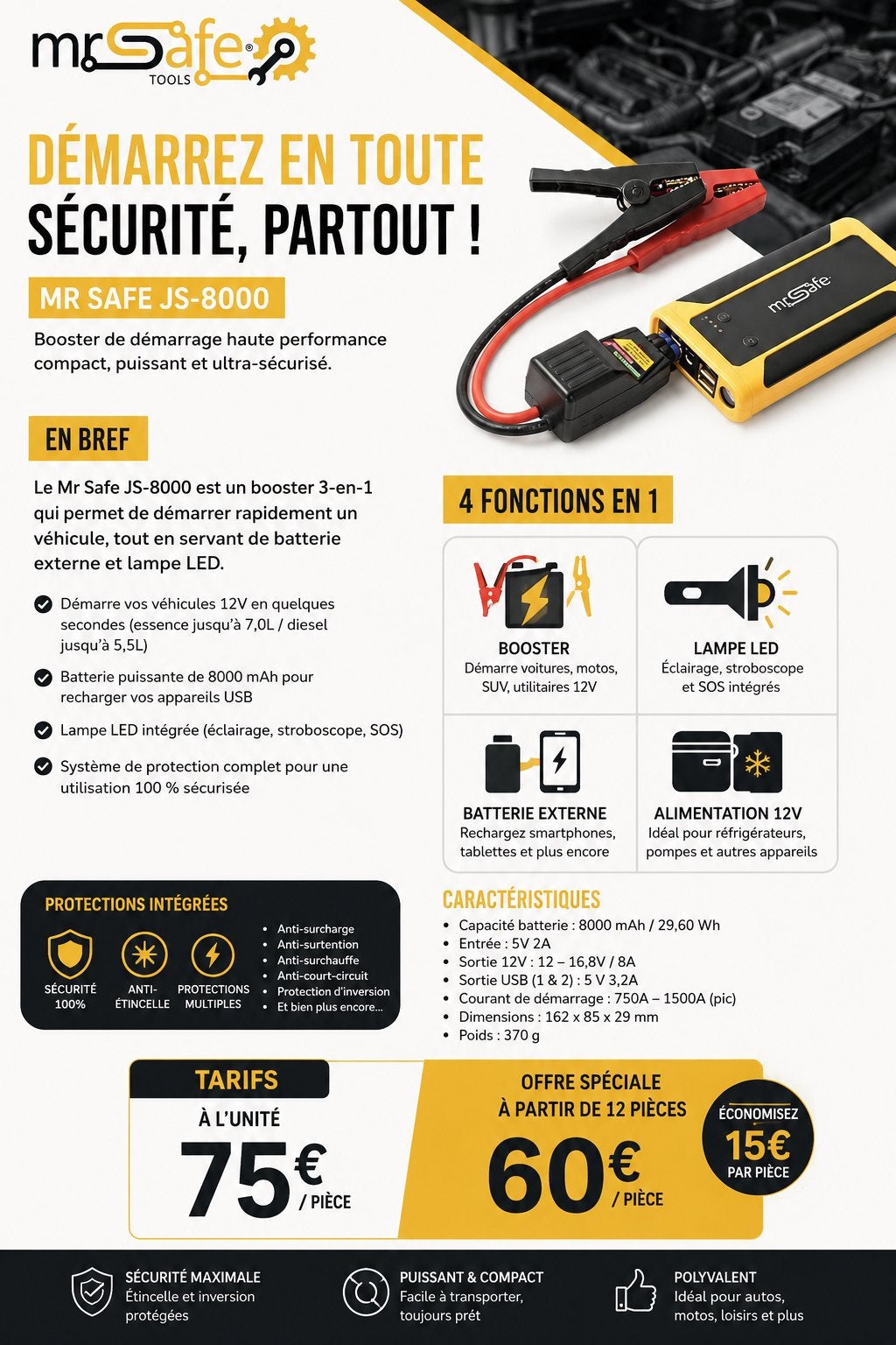MR SAFE JS-8000 – Booster de démarrage 4-en-1, Autos : Pièces & Accessoires, Enlèvement