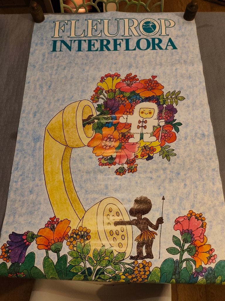 Vintage Interflora poster 99 cm bij 58 cm, Verzamelen, Deurposter of groter, Ophalen of Verzenden, Overige onderwerpen, Rechthoekig Staand
