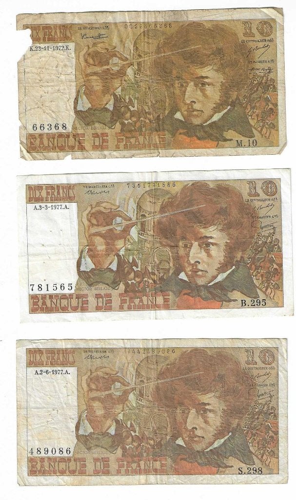 Lot 3 franse bankbiljetten 10 francs (Munt 0012), Ophalen of Verzenden, Frankrijk, Los biljet