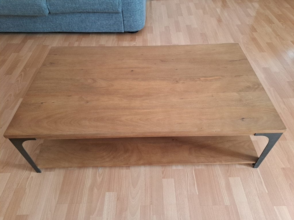 Table basse METROPOLIS – Manguier massif & métal, Maison & Meubles, 100 à 150 cm, Autres essences de bois, Enlèvement, Utilisé