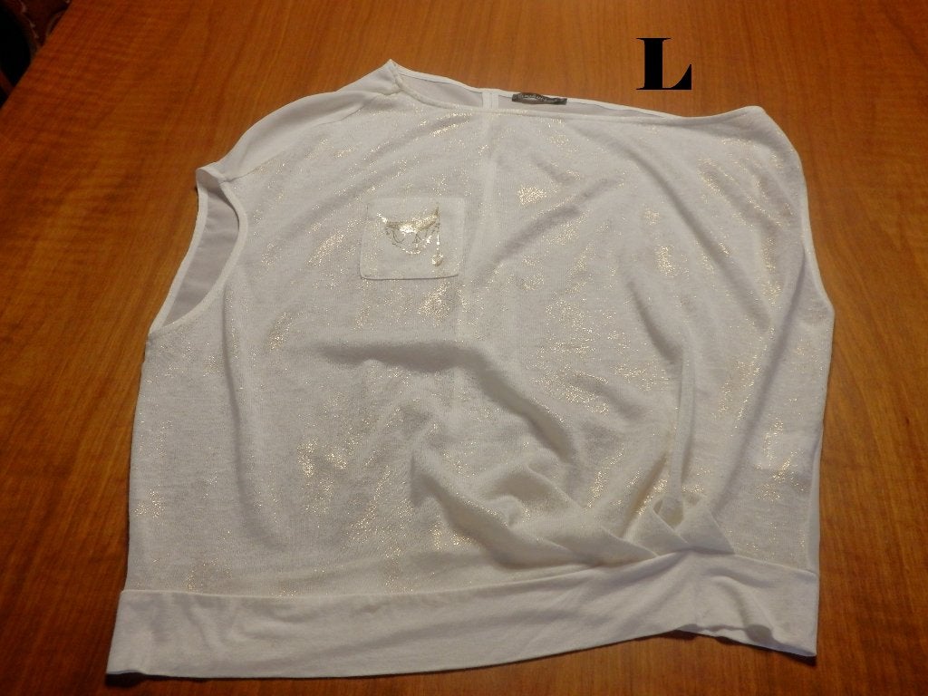 (28) - blouse femme t.L blanche dorée - la mode est a vous -, Maat 38/40 (M), Wit, Ophalen of Verzenden, Zo goed als nieuw