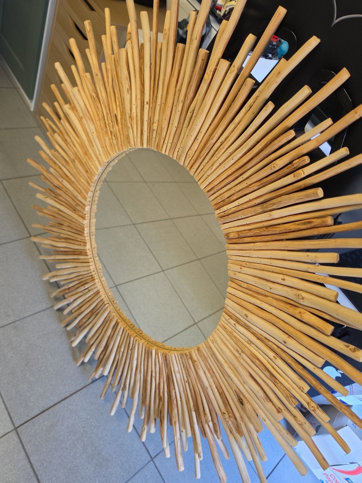 Houte ronde spiegel, Rond, Comme neuf, Enlèvement, 100 à 150 cm