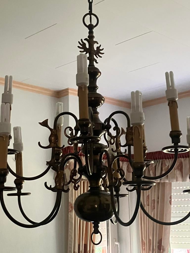 Vlaamse Bolkroonluchter – Messing – 12-Armig – Klassiek, Huis en Inrichting, Lampen | Kroonluchters, Zo goed als nieuw, Ophalen