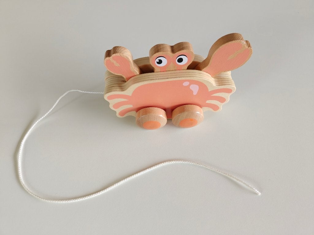 Houten trekspeelgoed - Krab, Ophalen, Zo goed als nieuw, Duw- of Trekspeelgoed