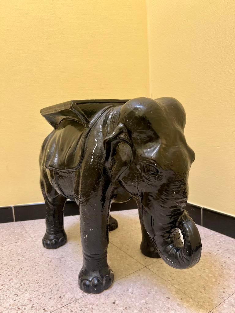 Statue éléphant en faïence noire – deco - support plantes, Enlèvement, Utilisé