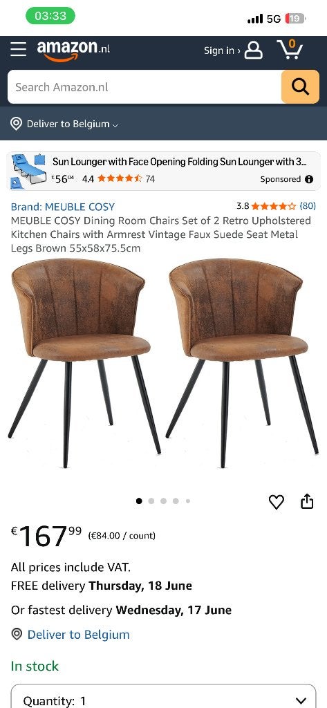 4 stijlvolle eetkamerstoelen met gouden details, Huis en Inrichting, Stoelen, Overige materialen, Bruin, Ophalen