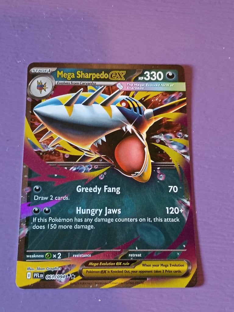 Pokémon kaart: mega sharpedo ex., Hobby en Vrije tijd, Ophalen of Verzenden, Zo goed als nieuw, Losse kaart, Foil