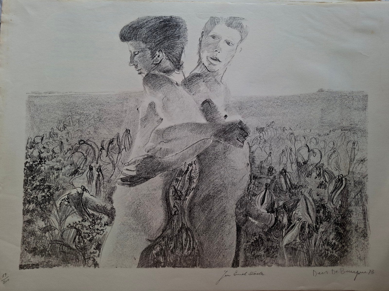 DE BRUYNE Dees "Twee naakte mannen " litho, Numéroté, Enlèvement ou Envoi