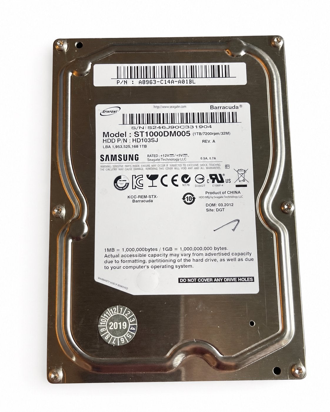 Samsung HD103SJ 1 To 7200 tr/min SATA – testé SMART OK, Enlèvement ou Envoi, Utilisé, 1TO, SATA
