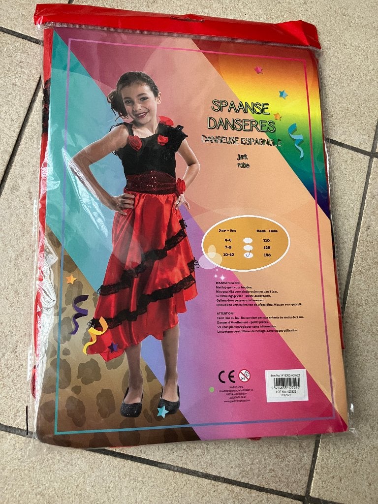 Verkleedpak Spaanse danseres Maat 146 - Nieuw in verpakking, Ophalen of Verzenden, Nieuw, Meisje