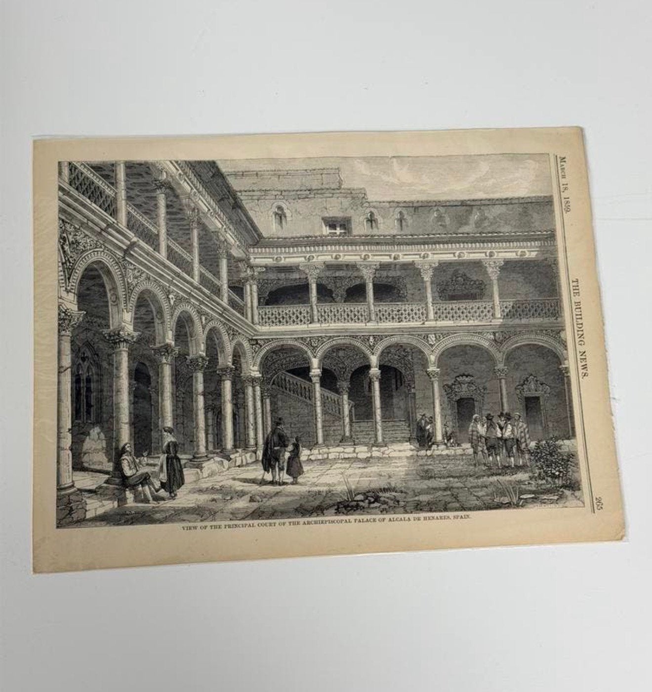 1859 Antieke Foto Prent Spanje Alcala Palace Building 1859, Ophalen of Verzenden, Voor 1940, Zo goed als nieuw, Gebouw