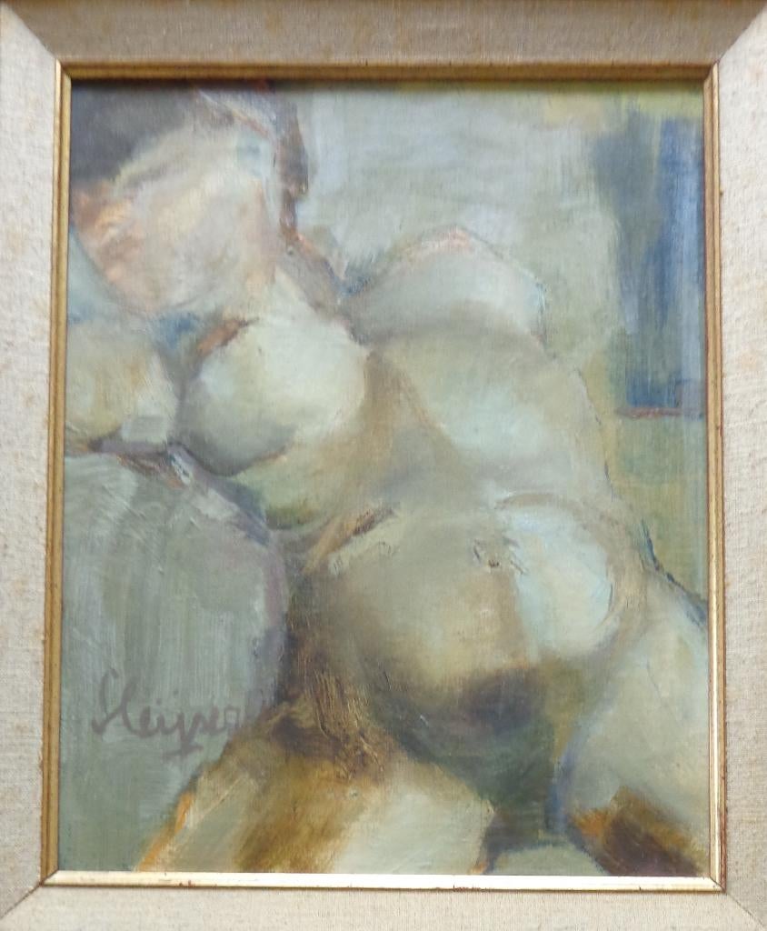 HARRY SLEIJSER / NAAKTE VROUW / OLIEVERF DOEK 58x50cm KADER, Enlèvement ou Envoi