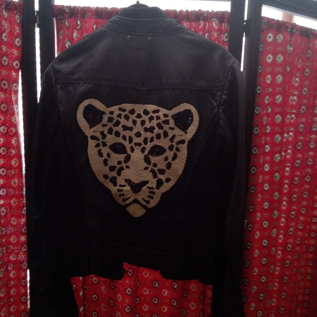 Veste en cuir personnalisée, Echt lederen jacket, Envoi, Porté, Taille 38/40 (M)