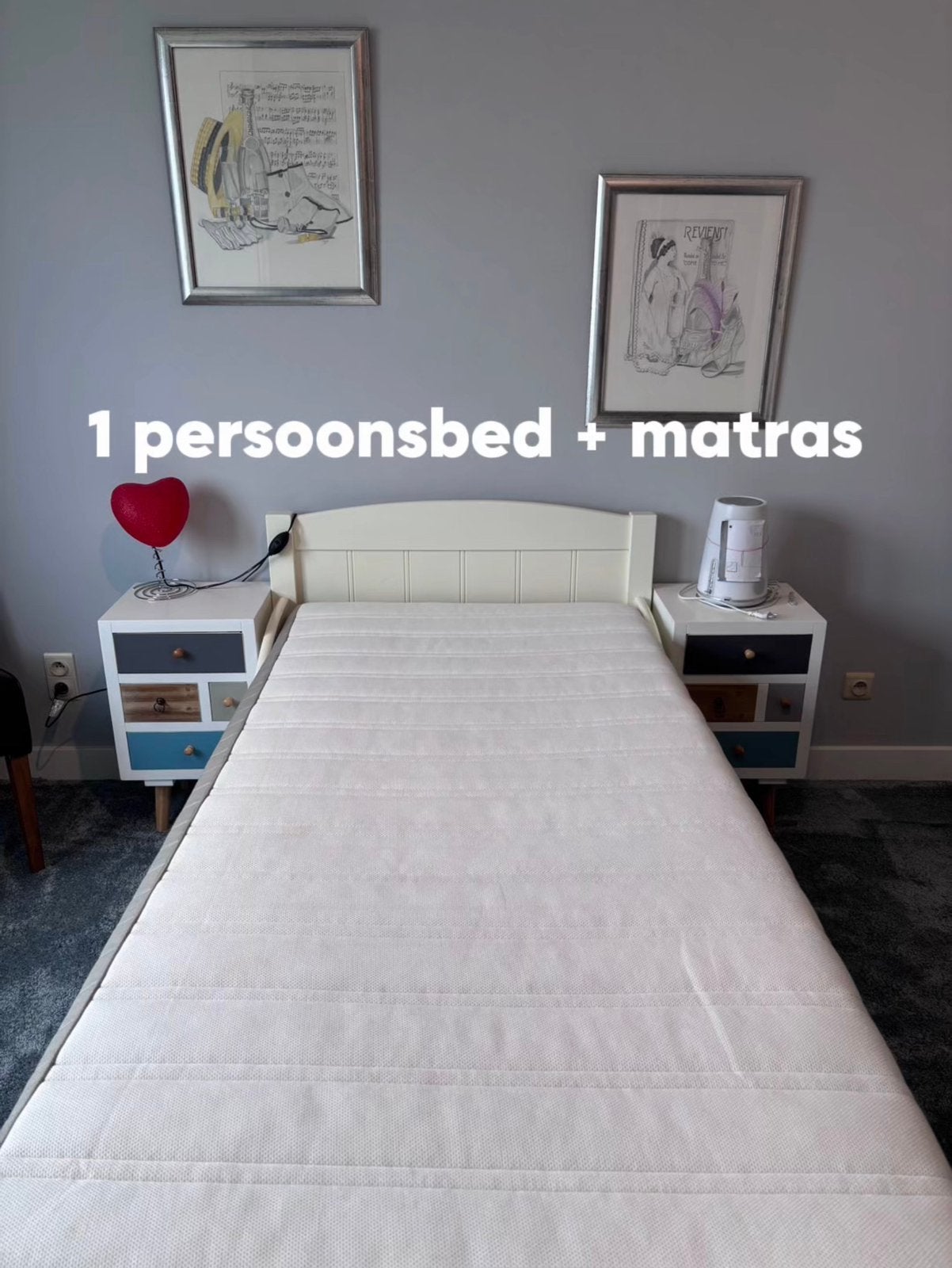 1 persoonsbed & matras, Ophalen, 210 cm, Landelijk, Hout