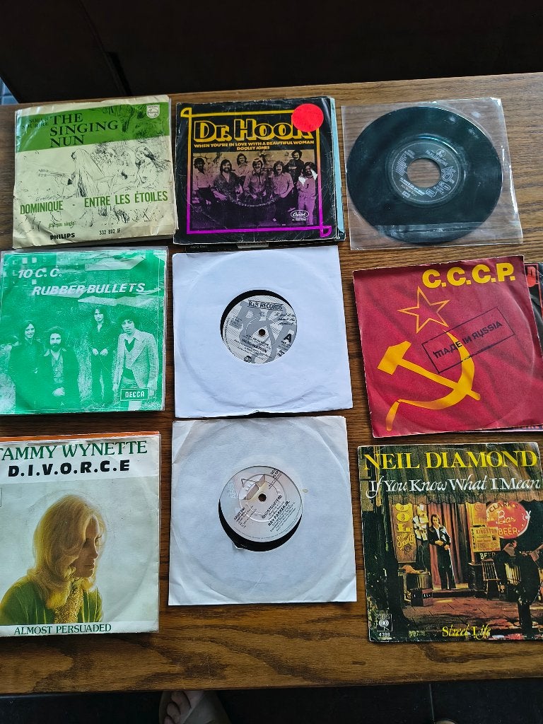 Pakket 4 v. 25 vinyl singles 45T:hits uit de 60's,70's&80's., Cd's en Dvd's, Gebruikt, Pop, 7 inch, Ophalen of Verzenden