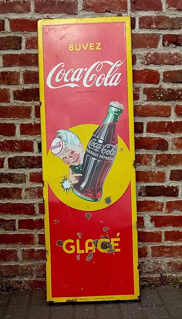 Panneau publicitaire en émail Coca-Cola, Enlèvement ou Envoi, Utilisé, Panneau publicitaire