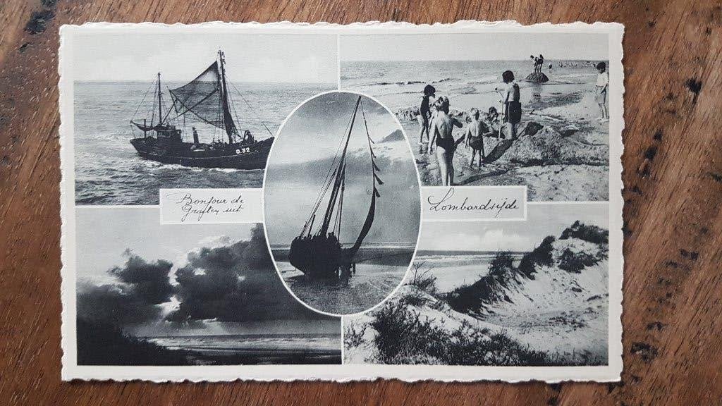 Postkaart Groeten uit Lombardsijde, Verzamelen, Ophalen of Verzenden, 1940 tot 1960, Ongelopen, West-Vlaanderen
