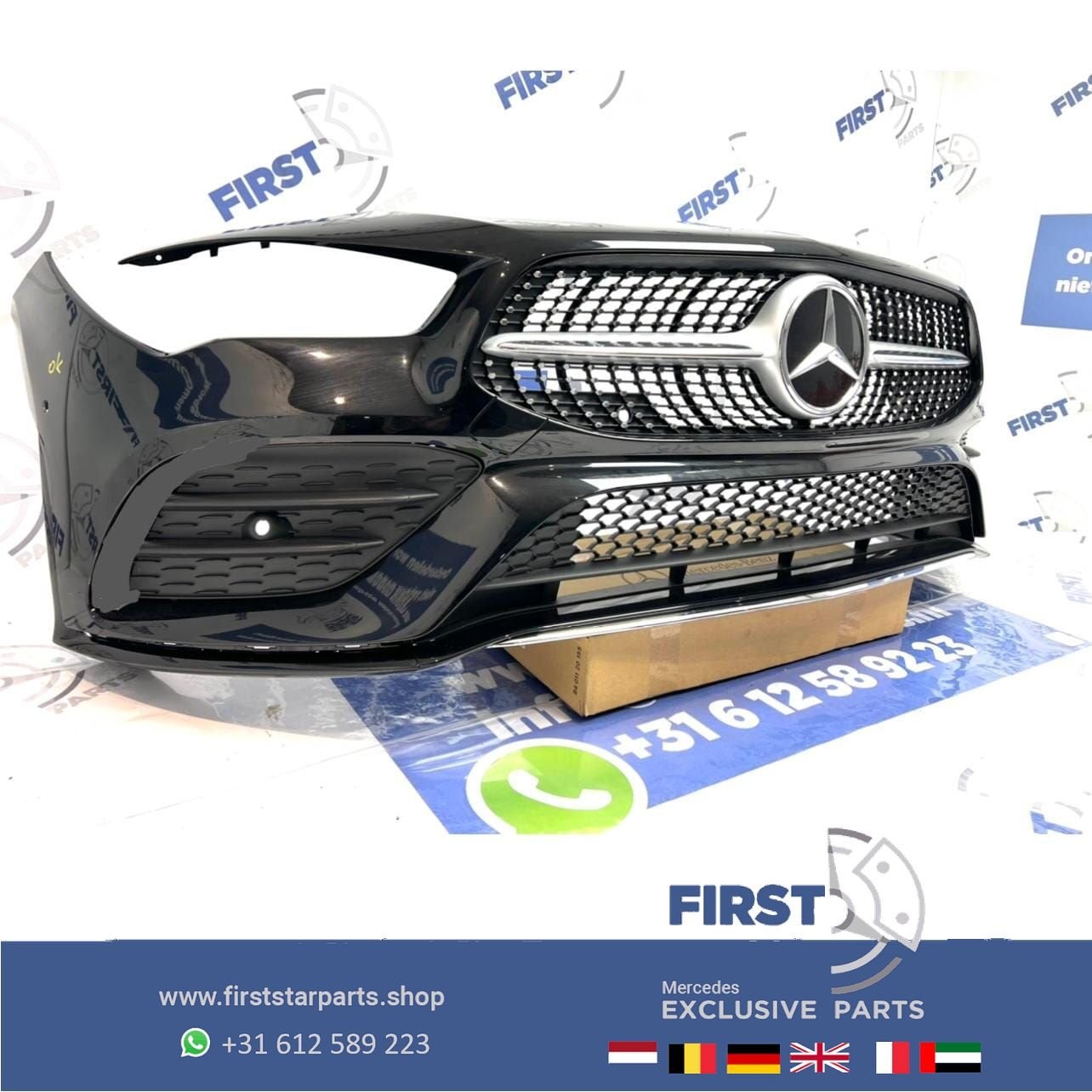 W118 C118 AMG LINE VOORBUMPER ZWART Mercedes 2018-2022 ORIGI, Gebruikt, -, Voor, Ophalen of Verzenden