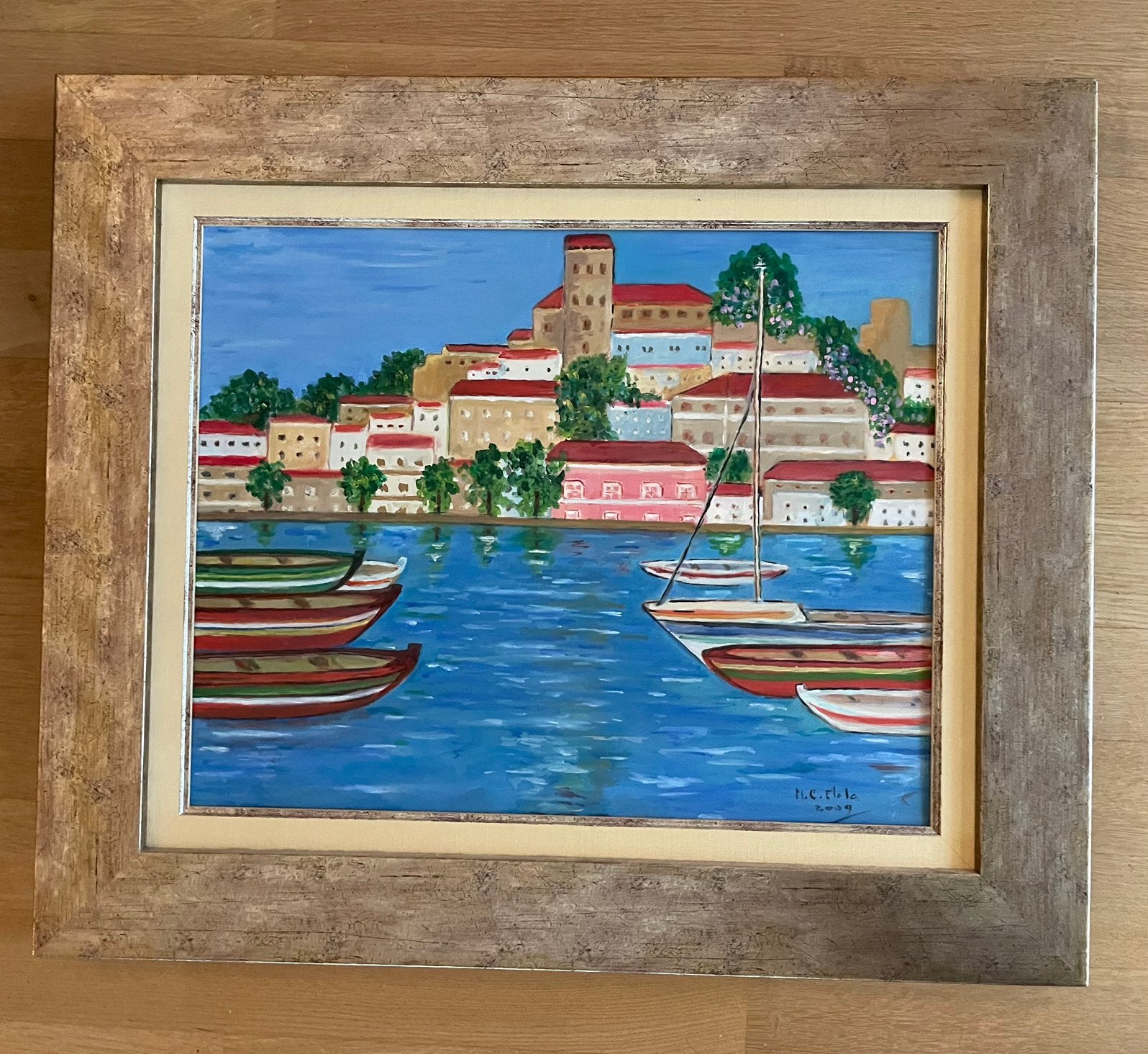 Olieverfschilderij van de haven van Malaga, Ophalen