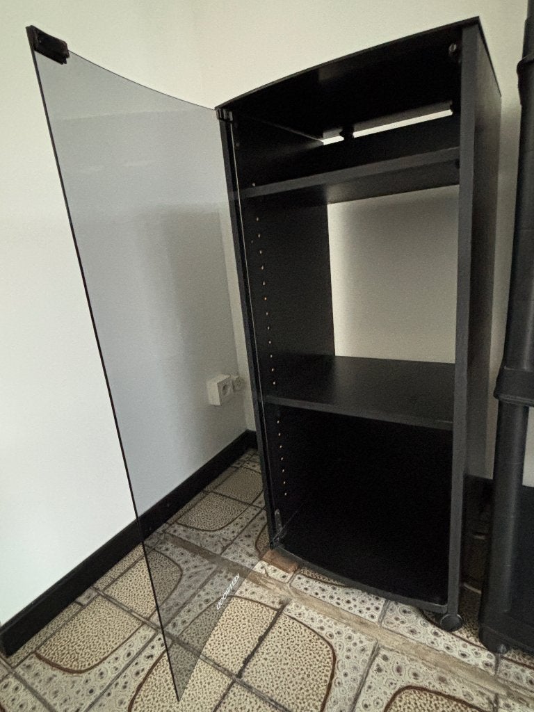 Meuble Hi-Fi Vintage KENWOOD bois noir Verre Fumé modulable, Enlèvement