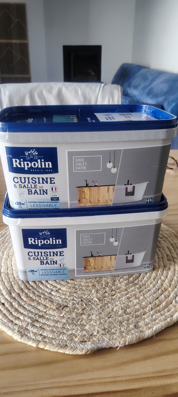 Deux pots de peinture Ripolin cuisine et salle de bain coule, Bricolage & Construction, Neuf, Moins de 5 litres, Gris, Enlèvement ou Envoi