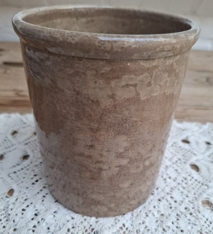 Oude Franse grote zwaar beboterde pot, leuk als lepelpot, Antiek en Kunst, Ophalen of Verzenden