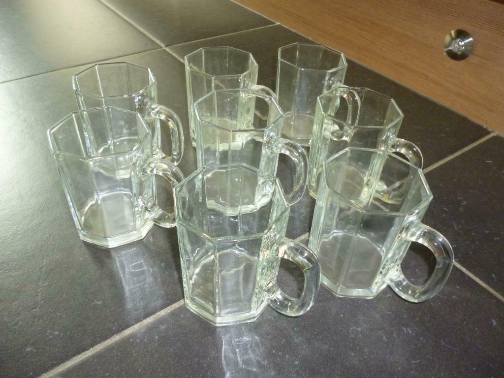 8 glazen theetassen, Ophalen of Verzenden, Gebruikt