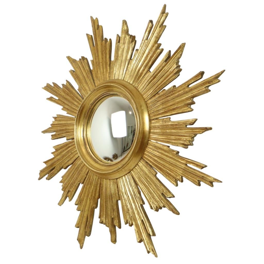 Deknudt Sunburst Zonnespiegel Verguld Hout Sixties 69cm, Gebruikt, Rond, Ophalen of Verzenden, Nvt