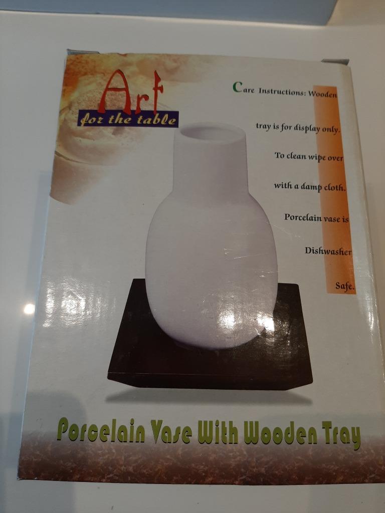 VAAS MET HOUTEN DIENBLAD NIEUW, Enlèvement, Neuf, Blanc