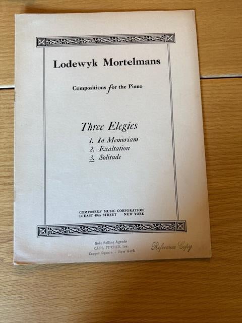 Lodewyk Mortelmans — Elegie n 3, pour piano, Musique & Instruments, Partitions, Utilisé, Artiste ou Compositeur, Classique, Piano