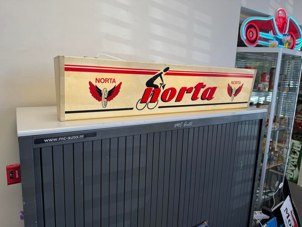 norta fietsen oude reclame lichtbak, Ophalen, Gebruikt, Lichtbak of (neon) lamp
