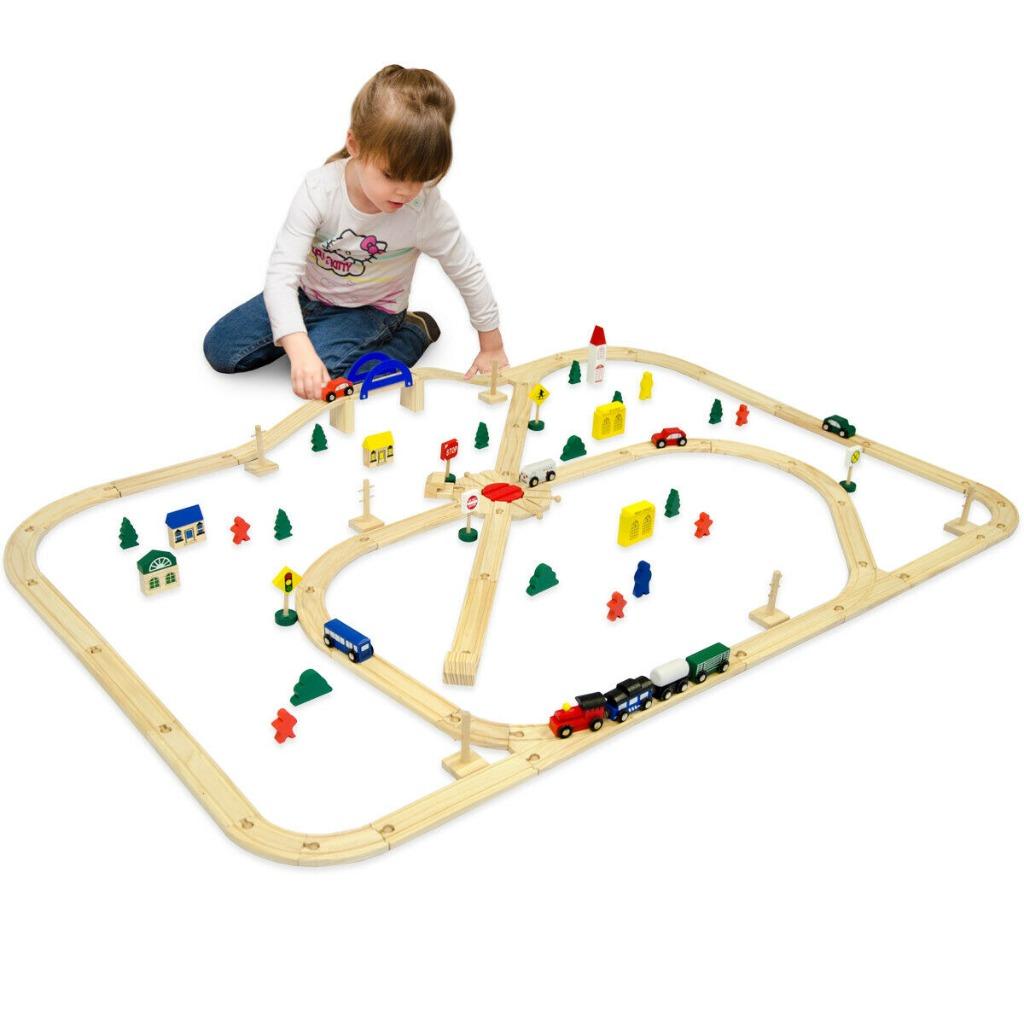 piste de train en bois neuf 6m 96pièces (à partir de 3ans), Ophalen of Verzenden, Nieuw