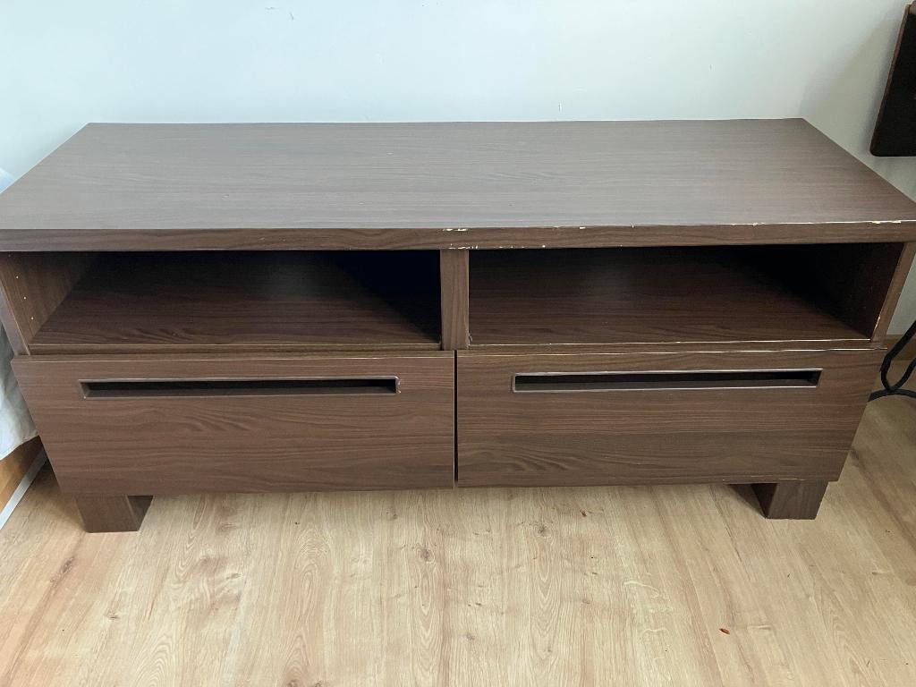Tv meubel ikea donkerbruin, Gebruikt, 100 tot 150 cm, Eikenhout, Ophalen of Verzenden