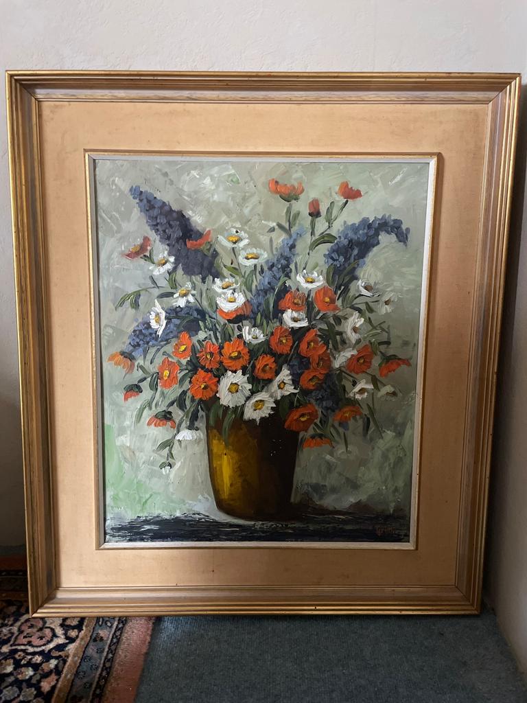Olieverfschilderij – bloemen in vaas – kunstenaar Grim, Enlèvement ou Envoi